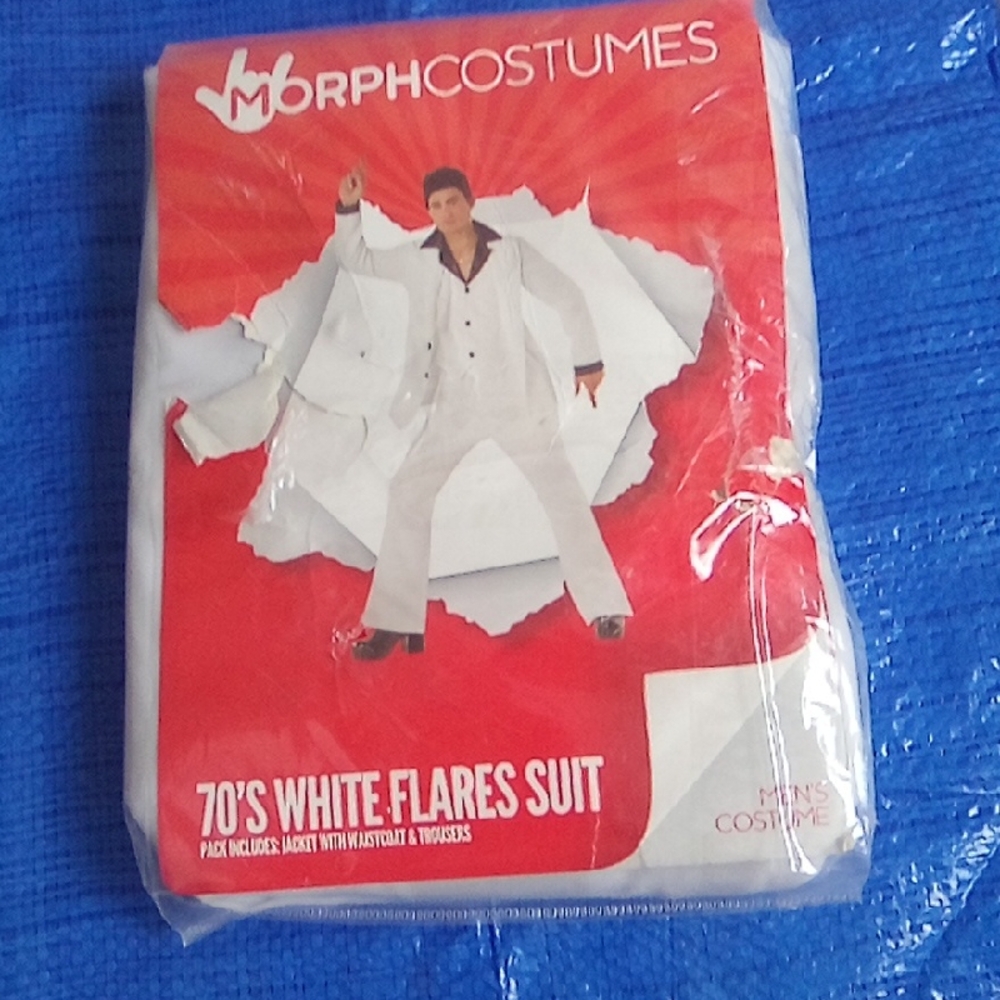 70's White Flares Suit for Adults  SIZE XXL  Jacket With Waistcoat And Trousers